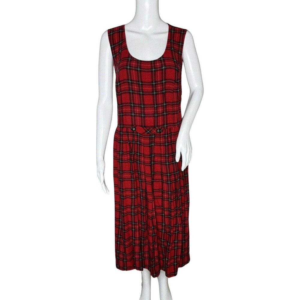 KDK Designs Dress Womens XL Black‎ Red Plaid Midi Classic Preppy Cabin Vintage
